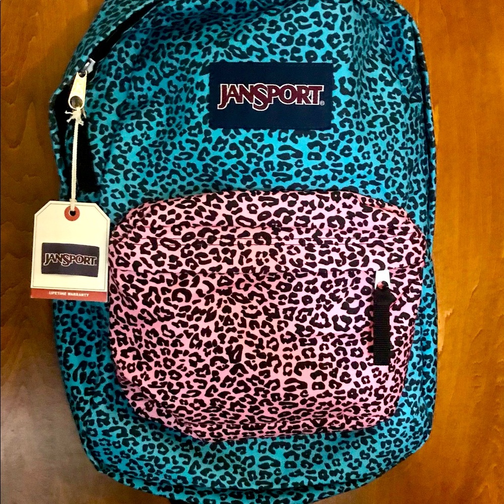 Jansport superbreak backpack blue & pink leopard